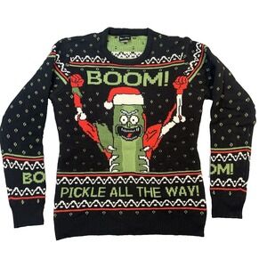 NEW Rick and Morty Ugly Christmas Sweater Mens Size Medium  "Pickle All The Way"